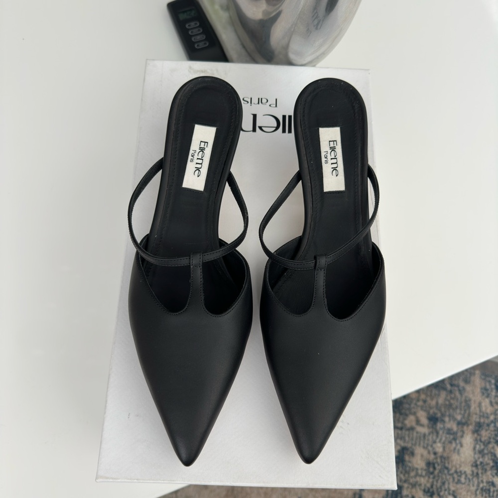 Elleme Black Leather Mules - Picture 5 of 8